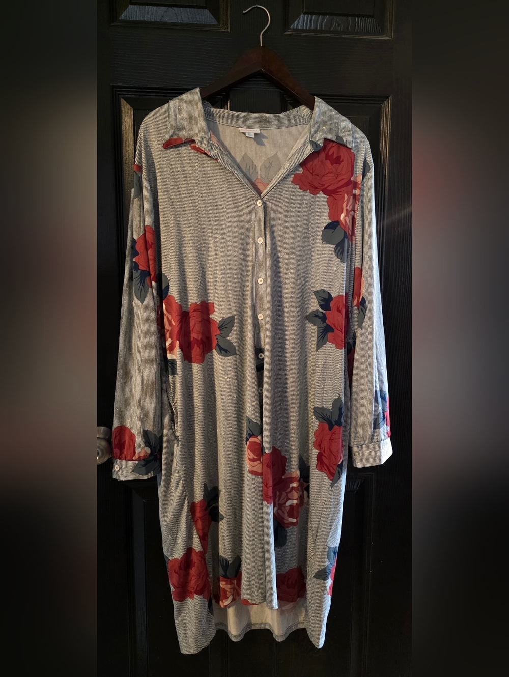 LuLaRoe Blue And White Dress With Red Roses